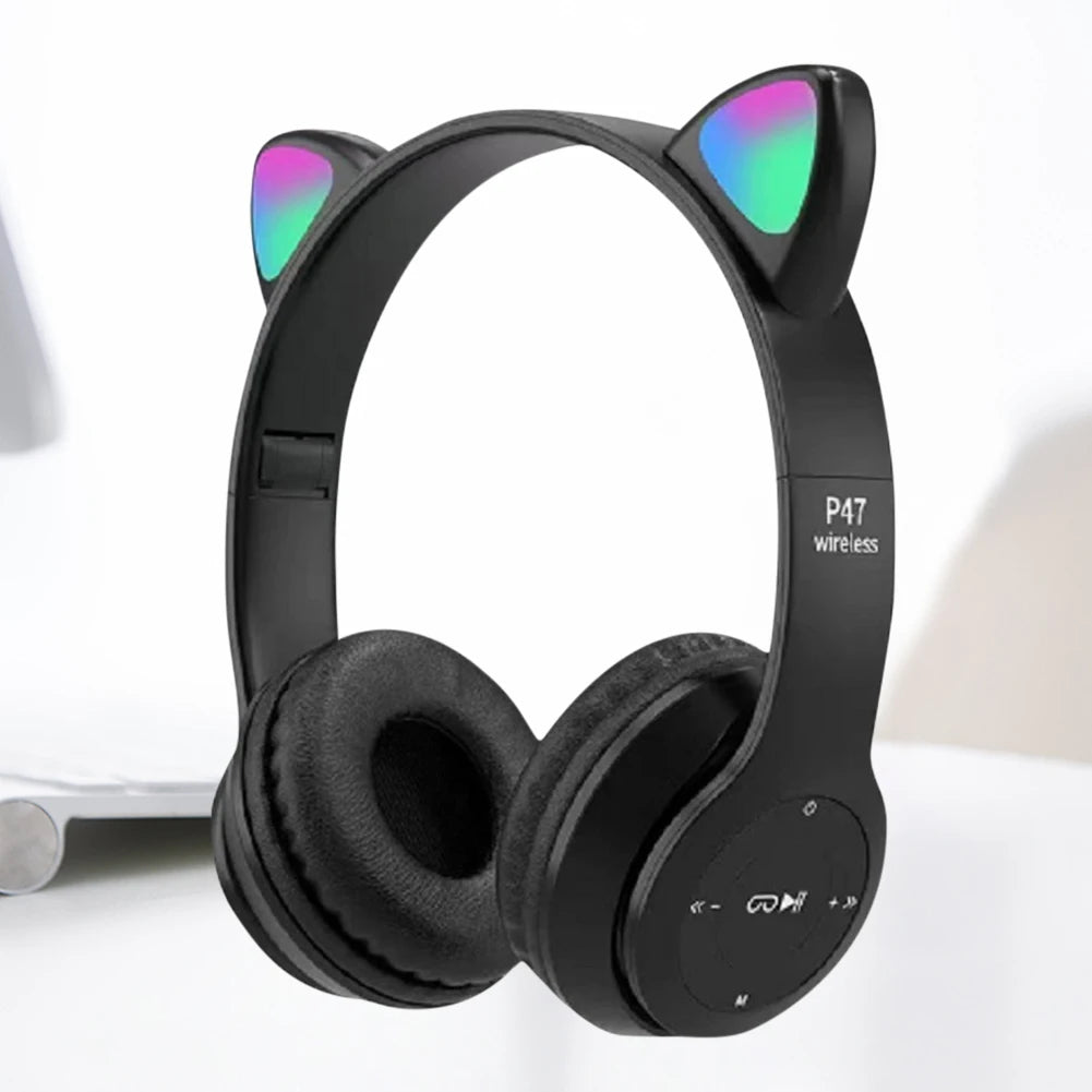 Cute Cat Ear Bluetooth Headphones LED Light Flash
