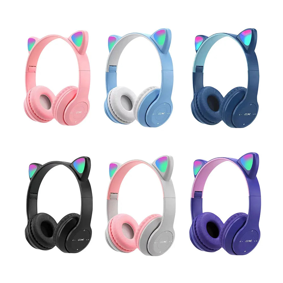 Cute Cat Ear Bluetooth Headphones LED Light Flash