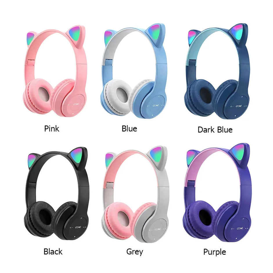 Cute Cat Ear Bluetooth Headphones LED Light Flash