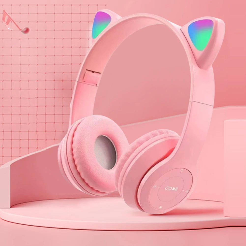 Cute Cat Ear Bluetooth Headphones LED Light Flash